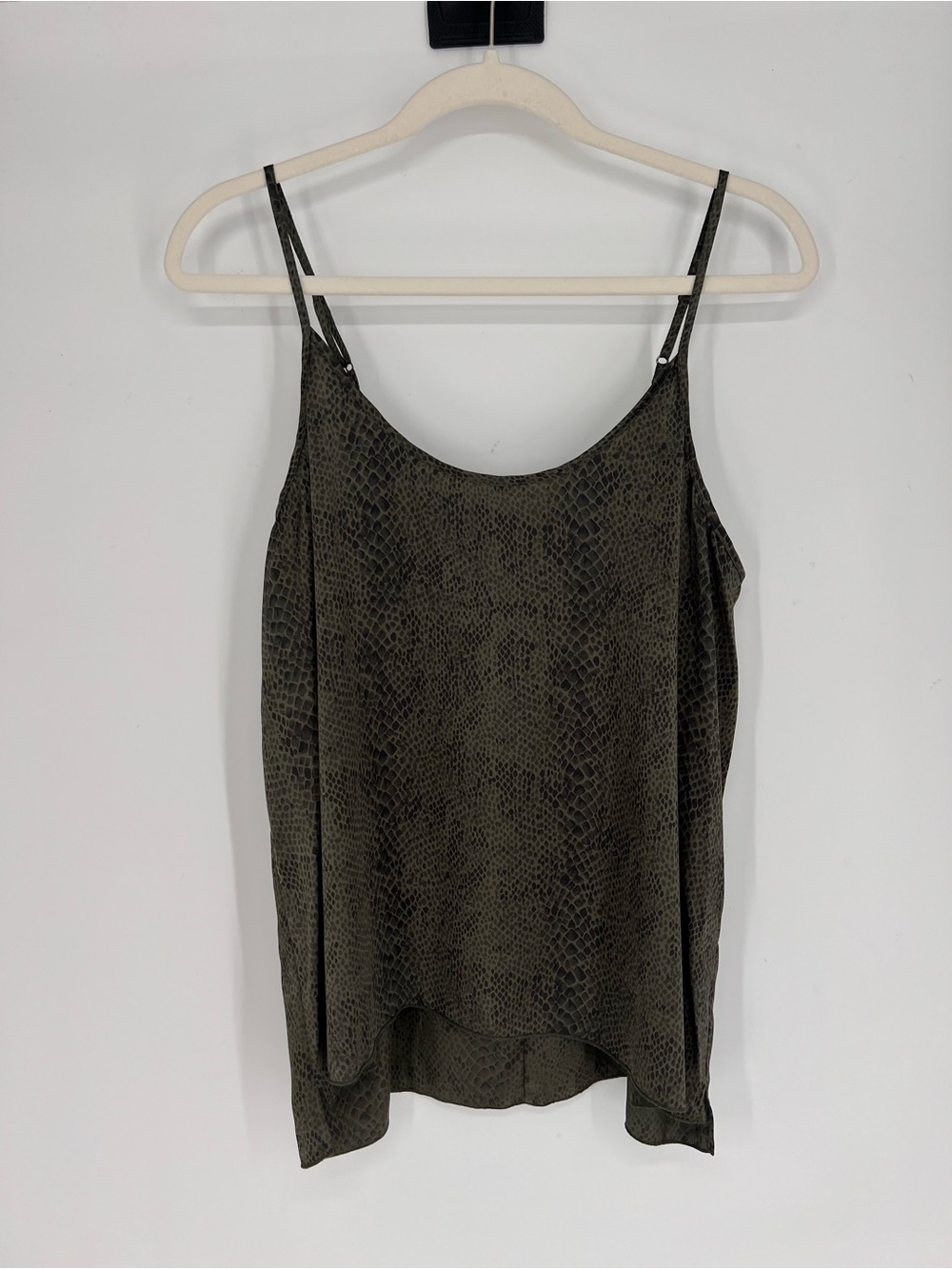 ATM 100% Silk Green Animal Print Scoop Neck Designer Tank Top Large NWT